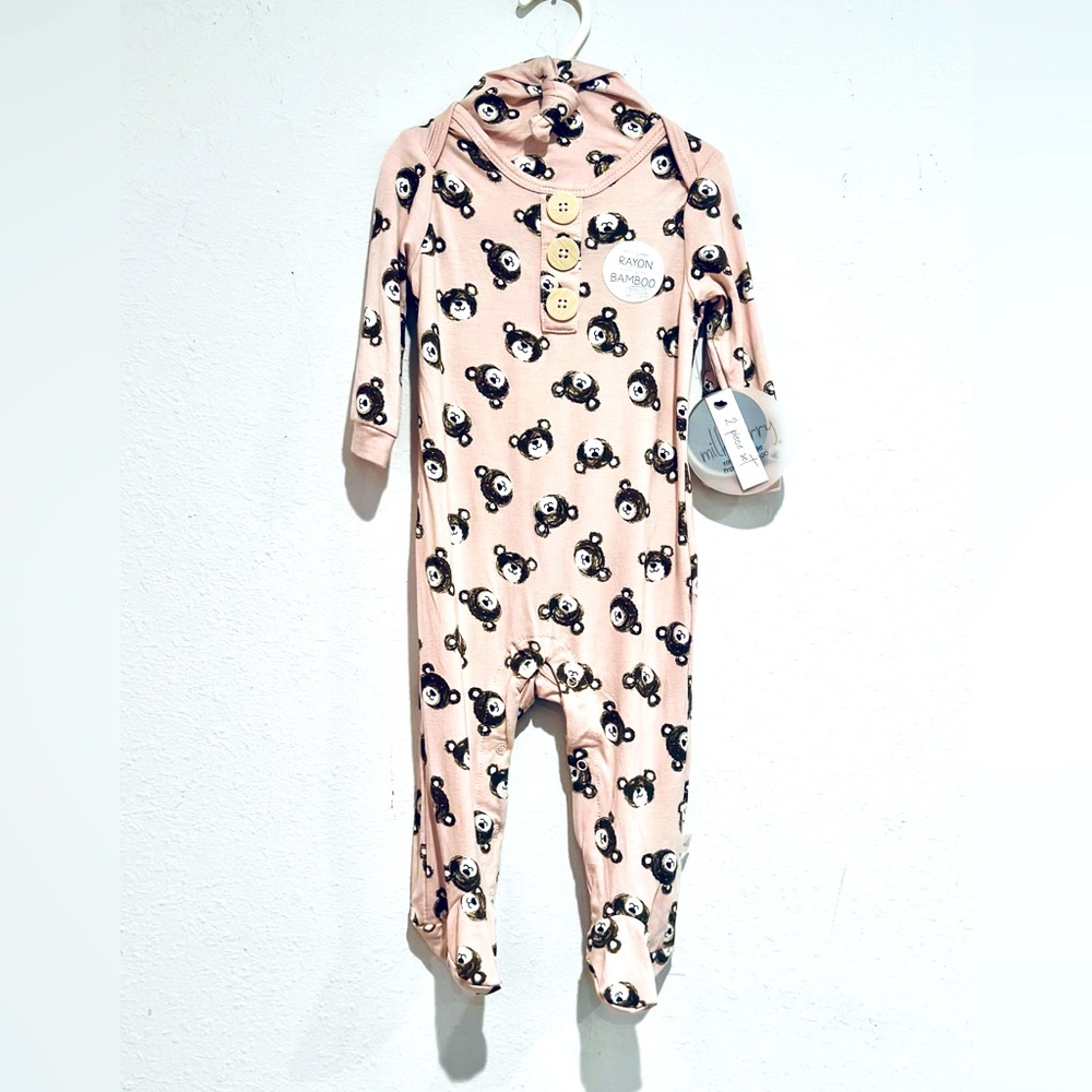 NWT Milkberry 100% RAYON BAMBOO 2PC SLEEPER W/BONNET/HAT BABYGIRL 6-9 months